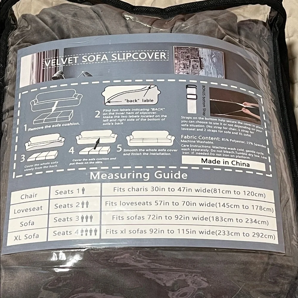 Source Unknown Velvet Sofa Slipcover in Dark Gray